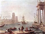 Land Canvas Paintings - Port Scene with the Departure of Ulysses from the Land of the Feaci
